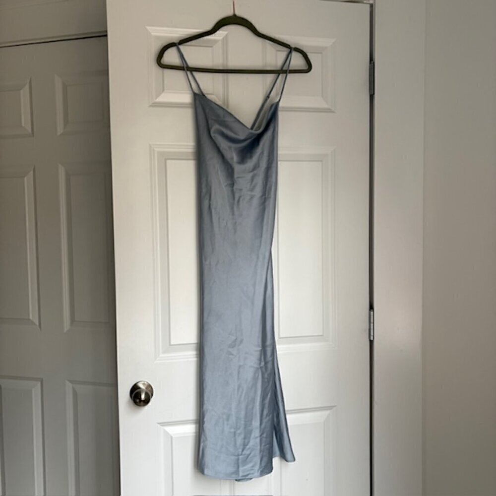 Show Me Your MuMu Tuscany Midi Slip Dress in Silver Luxe Satin - Picture 3 of 6